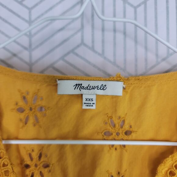 Madewell Scalloped Eyelet Wrap Top Marigold Yellow - Picture 8 of 9